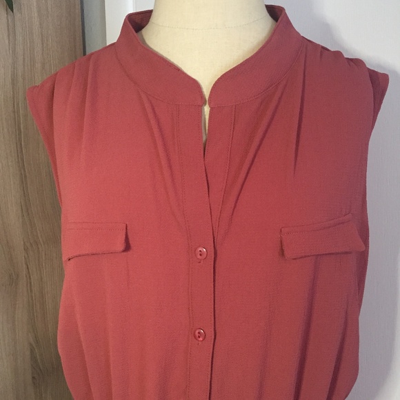 Burnt Red Waist Clasp Sleeveless Button Dress 3X - Picture 2 of 8